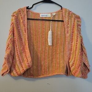 Anthropologie Striped Knit Shrug in Pink and Orange